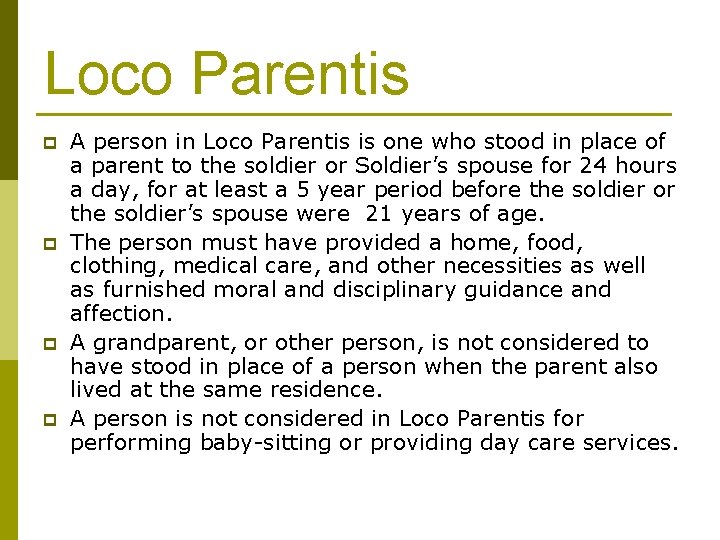 Loco Parentis p p A person in Loco Parentis is one who stood in Loco Parentis p p A person in Loco Parentis is one who stood in