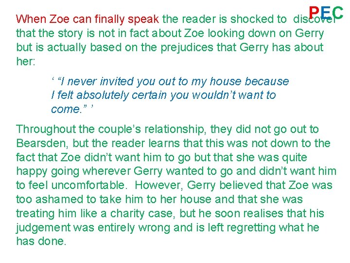 PEC When Zoe can finally speak the reader is shocked to discover that the
