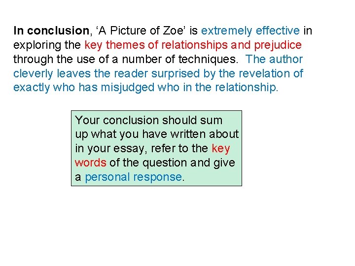 In conclusion, ‘A Picture of Zoe’ is extremely effective in exploring the key themes