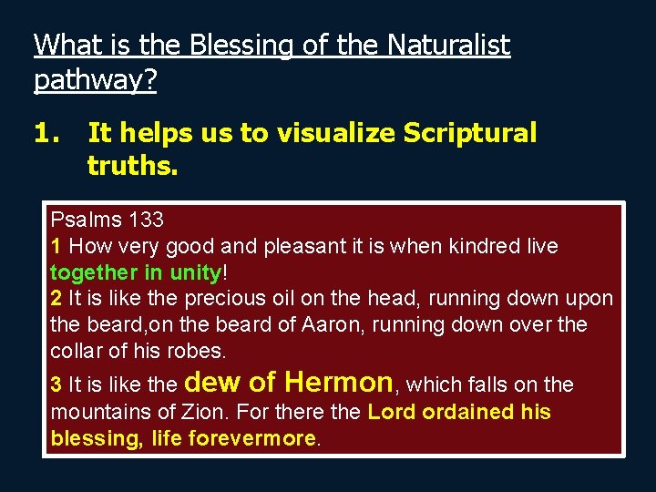 What is the Blessing of the Naturalist pathway? 1. It helps us to visualize