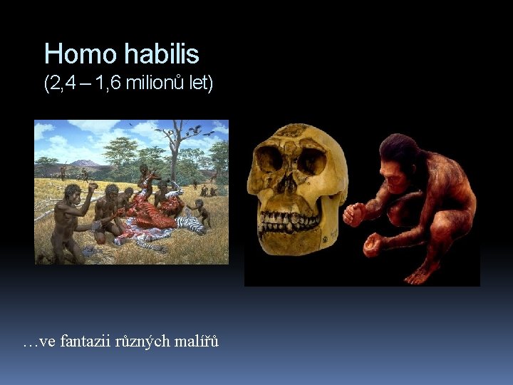 Homo habilis (2, 4 – 1, 6 milionů let) …ve fantazii různých malířů 