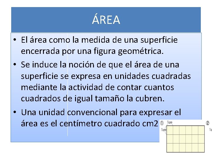 ÁREA • El área como la medida de una superficie encerrada por una figura