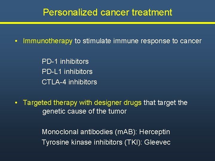 Personalized cancer treatment • Immunotherapy to stimulate immune response to cancer PD-1 inhibitors PD-L Personalized cancer treatment • Immunotherapy to stimulate immune response to cancer PD-1 inhibitors PD-L