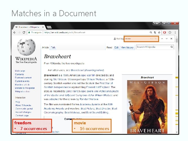 Matches in a Document freedom • 7 occurrences movie • 16 occurrences 