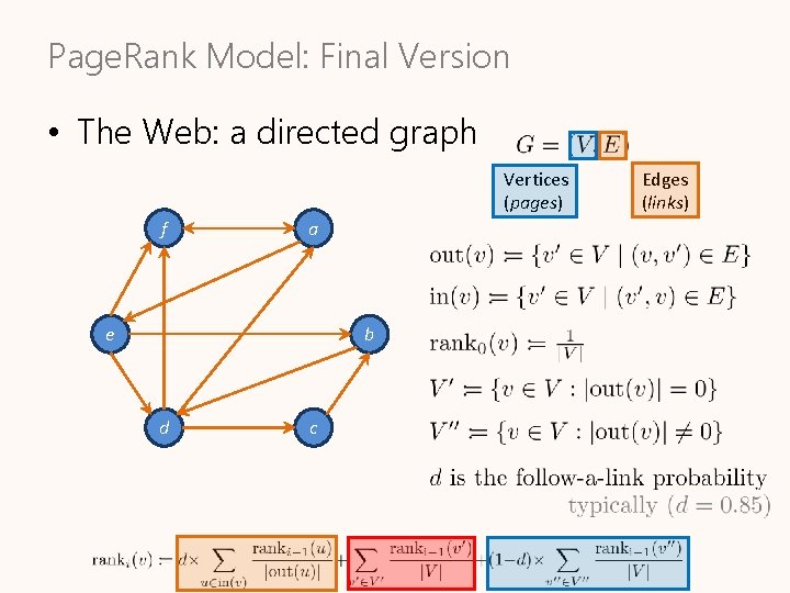 Page. Rank Model: Final Version • The Web: a directed graph Vertices (pages) f