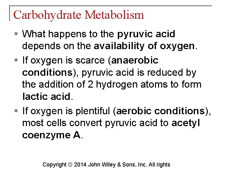 Carbohydrate Metabolism § What happens to the pyruvic acid depends on the availability of