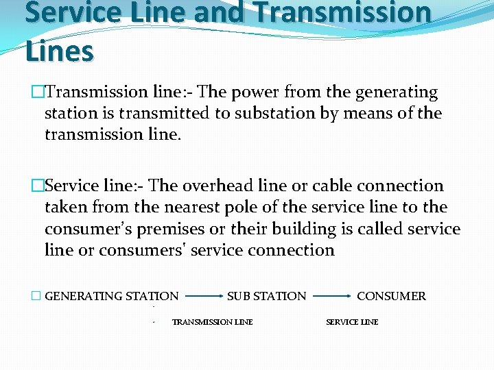 Service Line and Transmission Lines �Transmission line: - The power from the generating station