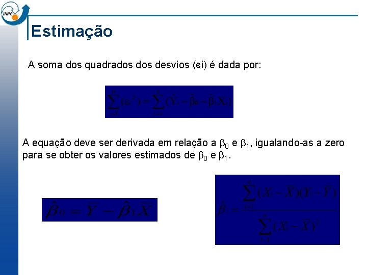 Estimação A soma dos quadrados desvios (єi) é dada por: A equação deve ser