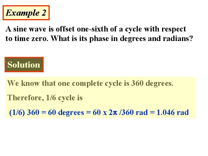 Example 2 A sine wave is offset one-sixth of a cycle with respect to