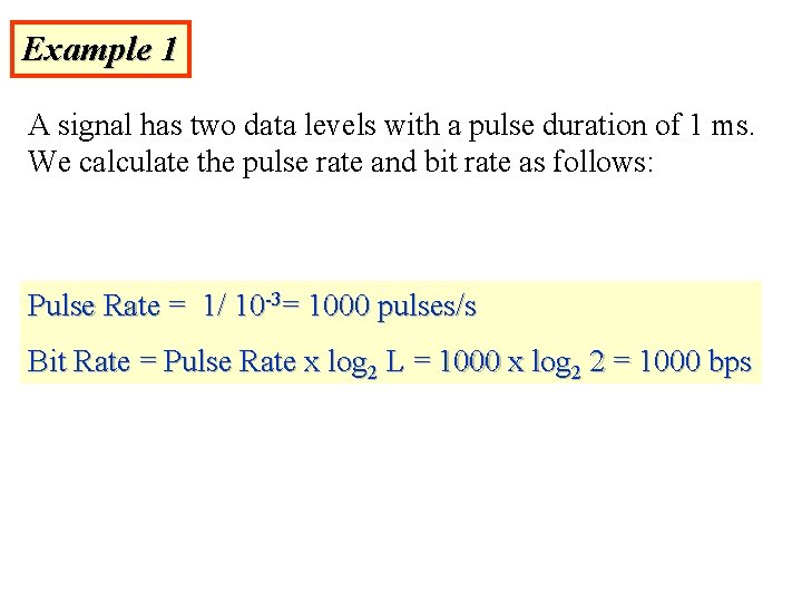 Example 1 A signal has two data levels with a pulse duration of 1