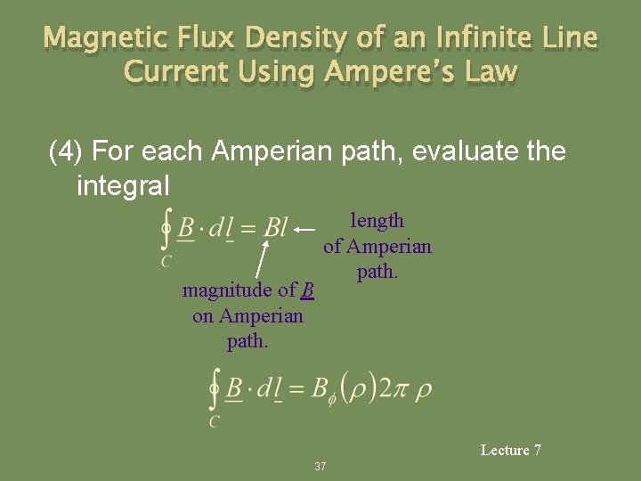 Magnetic Flux Density of an Infinite Line Current Using Ampere’s Law (4) For each