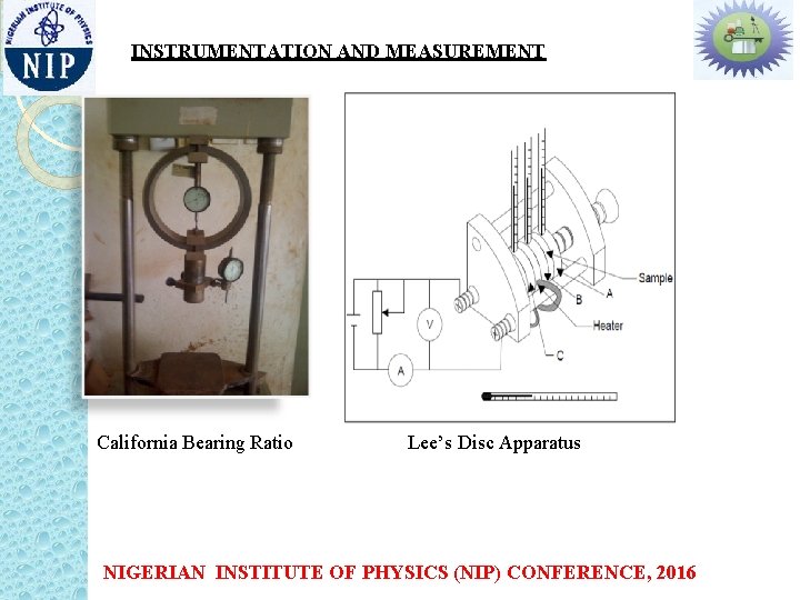 INSTRUMENTATION AND MEASUREMENT California Bearing Ratio Lee’s Disc Apparatus NIGERIAN INSTITUTE OF PHYSICS (NIP)