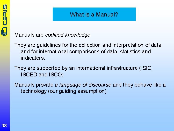 What is a Manual? Manuals are codified knowledge They are guidelines for the collection