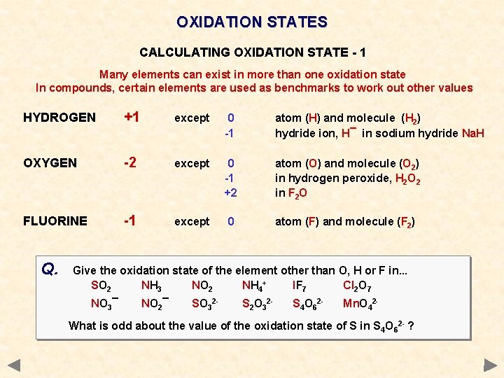 OXIDATION STATES CALCULATING OXIDATION STATE - 1 Many elements can exist in more than