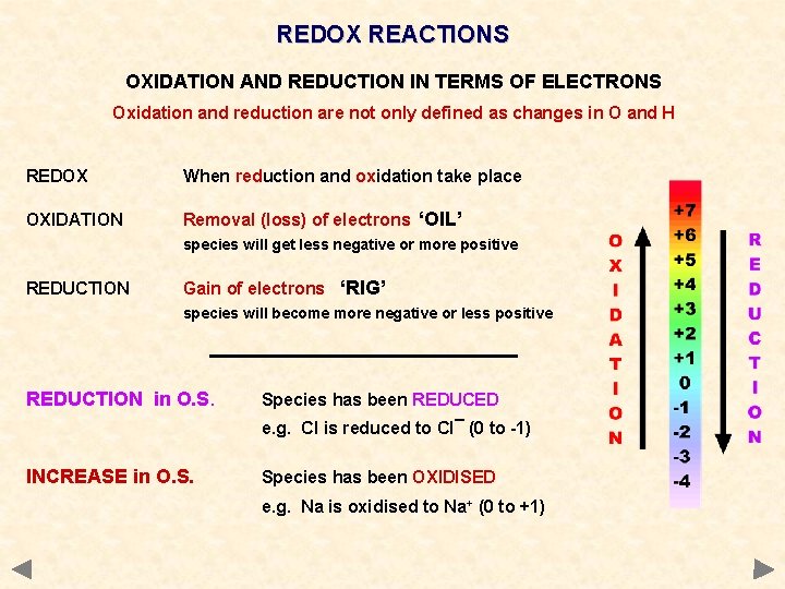 REDOX REACTIONS OXIDATION AND REDUCTION IN TERMS OF ELECTRONS Oxidation and reduction are not
