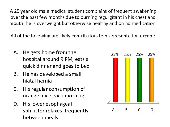 A 25 year old male medical student complains of frequent awakening over the past