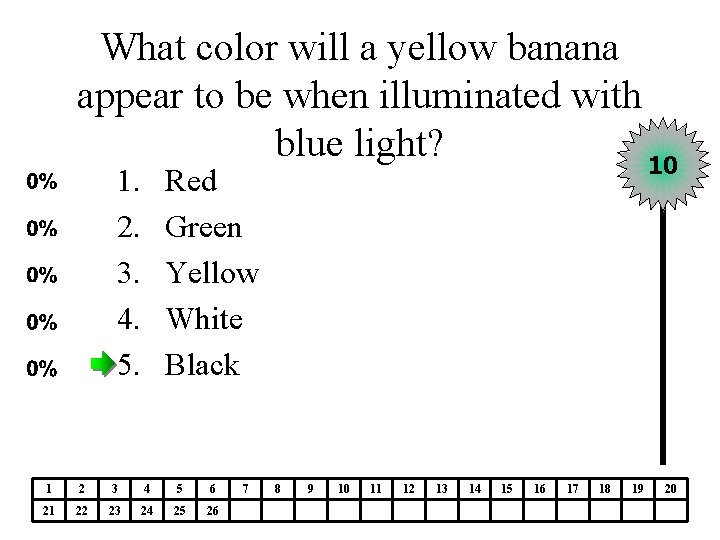 What color will a yellow banana appear to be when illuminated with blue light?