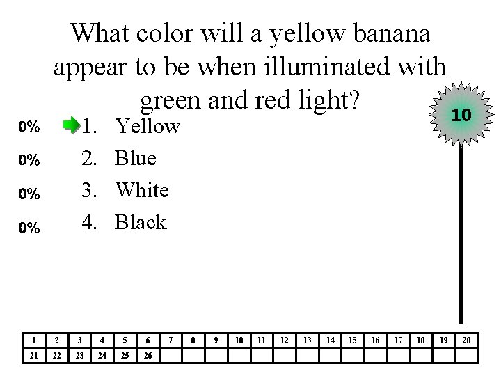 What color will a yellow banana appear to be when illuminated with green and