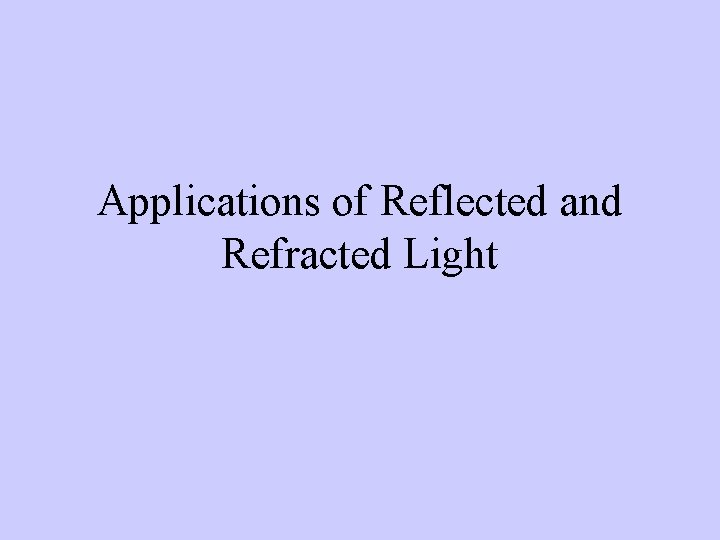 Applications of Reflected and Refracted Light 