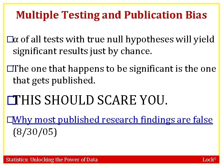 Multiple Testing and Publication Bias �α of all tests with true null hypotheses will