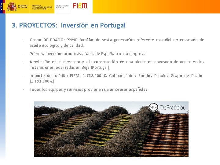 3. PROYECTOS: Inversión en Portugal ‐ Grupo DE PRADO: PYME familiar de sexta generación