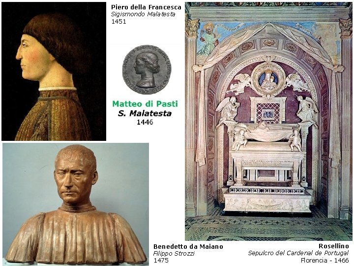 Piero della Francesca Sigismondo Malatesta 1451 Benedetto da Maiano Filippo Strozzi 1475 Rosellino Sepulcro Piero della Francesca Sigismondo Malatesta 1451 Benedetto da Maiano Filippo Strozzi 1475 Rosellino Sepulcro