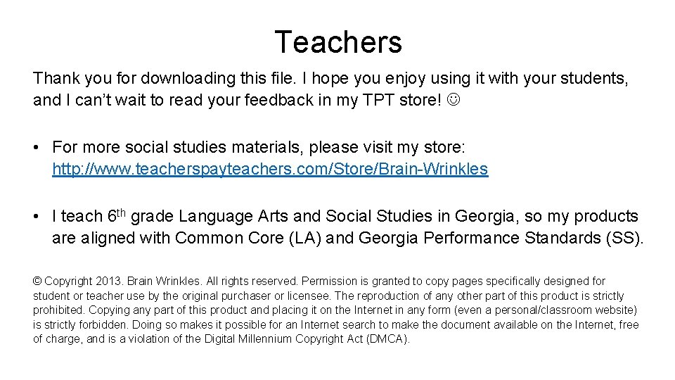 Teachers Thank you for downloading this file. I hope you enjoy using it with Teachers Thank you for downloading this file. I hope you enjoy using it with