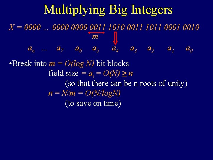 Multiplying Big Integers X = 0000 … 0000 0011 1010 0011 1011 0001 0010