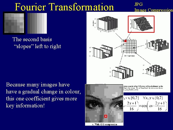 Fourier Transformation The second basis “slopes” left to right Because many images have a