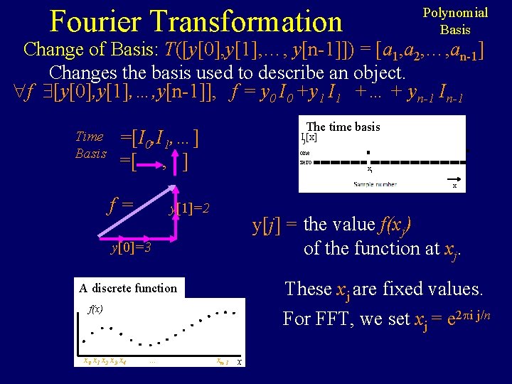 Fourier Transformation Polynomial Basis Change of Basis: T([y[0], y[1], …, y[n-1]]) = [a 1,