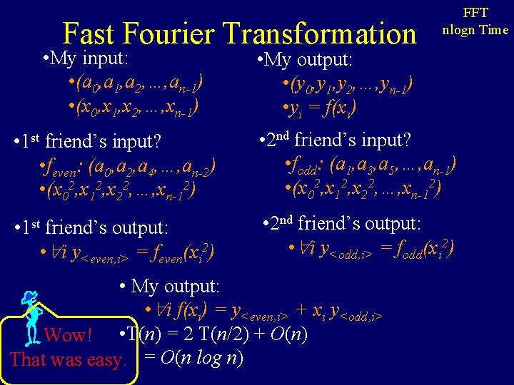 Fast Fourier Transformation • My input: • (a 0, a 1, a 2, …,