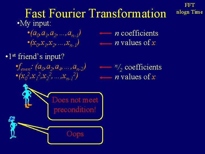 Fast Fourier Transformation • My input: • (a 0, a 1, a 2, …,