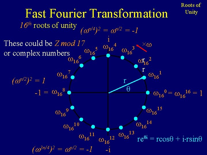 Fast Fourier Transformation Roots of Unity 16 th roots of unity ( n/4)2 =