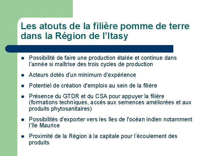 Les atouts de la filière pomme de terre dans la Région de l’Itasy l