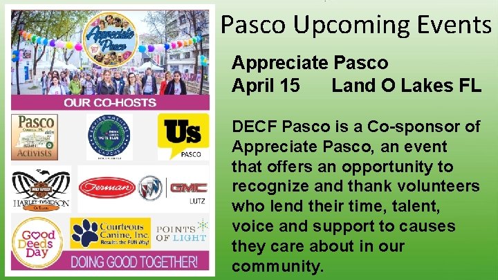 Pasco Upcoming Events Appreciate Pasco April 15 Land O Lakes FL DECF Pasco is