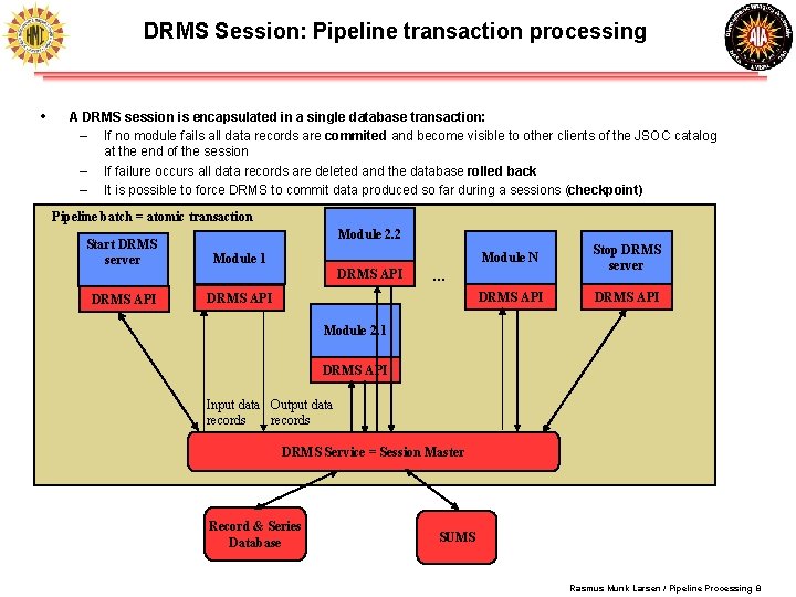 DRMS Session: Pipeline transaction processing • A DRMS session is encapsulated in a single DRMS Session: Pipeline transaction processing • A DRMS session is encapsulated in a single