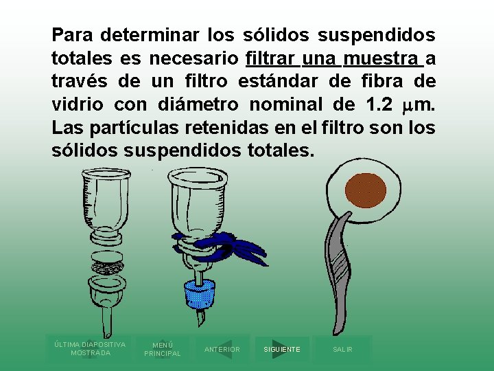 Para determinar los sólidos suspendidos totales es necesario filtrar una muestra a través de