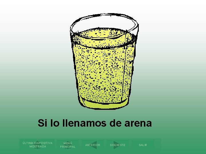 Si lo llenamos de arena ÚLTIMA DIAPOSITIVA MOSTRADA MENÚ PRINCIPAL ANTERIOR SIGUIENTE SALIR 