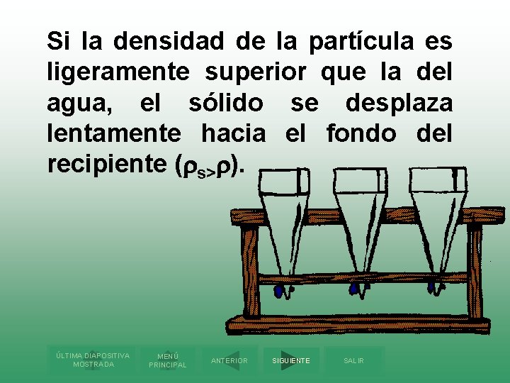Si la densidad de la partícula es ligeramente superior que la del agua, el