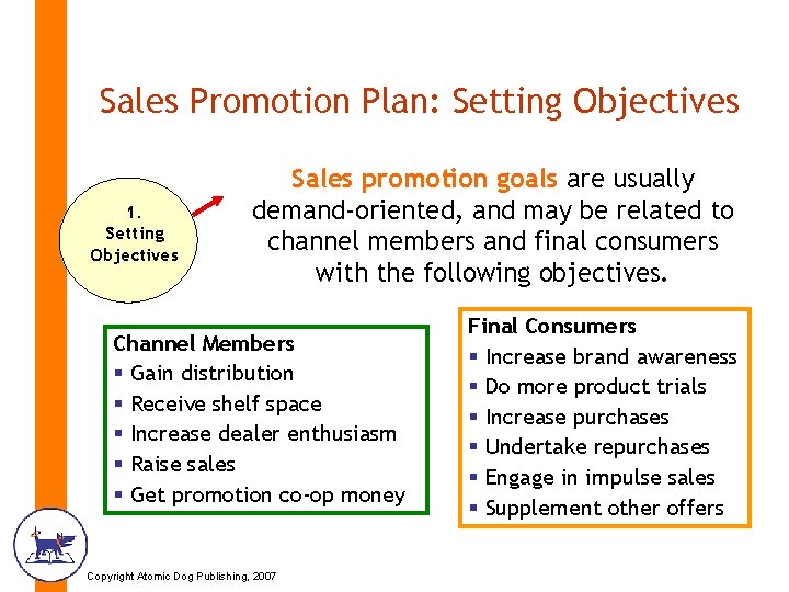 Sales Promotion Plan: Setting Objectives 1. Setting Objectives Sales promotion goals are usually demand-oriented,