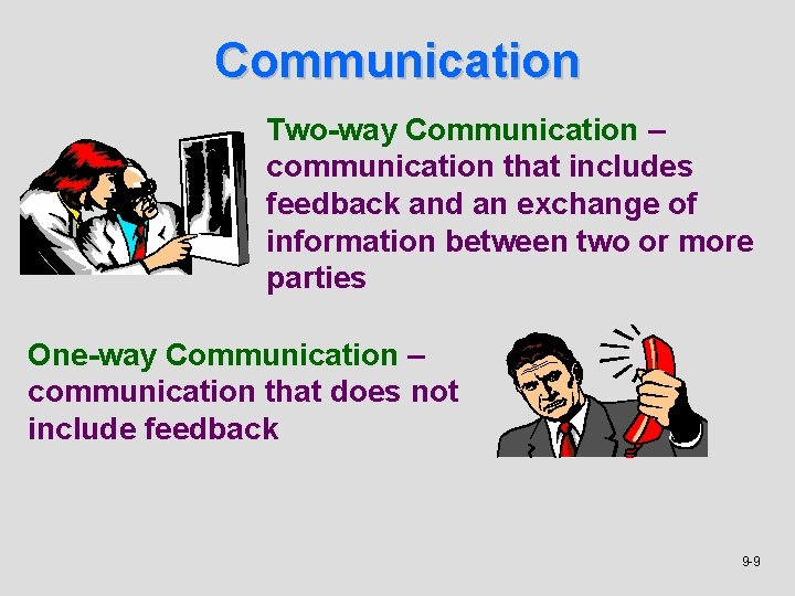 Communication Two-way Communication – communication that includes feedback and an exchange of information between