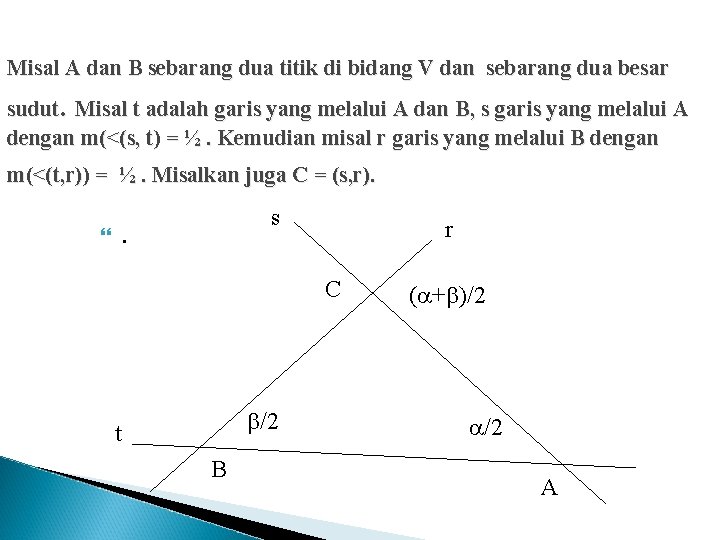 Misal A dan B sebarang dua titik di bidang V dan sebarang dua besar