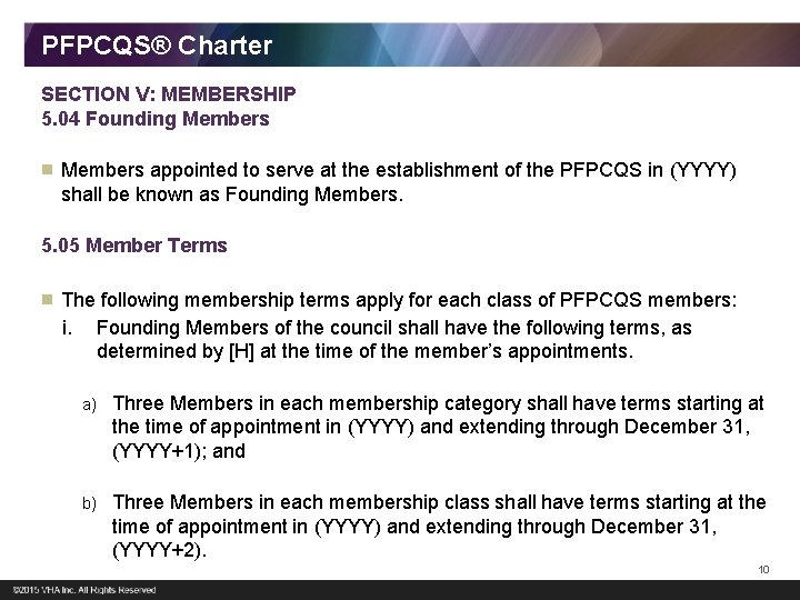PFPCQS® Charter SECTION V: MEMBERSHIP 5. 04 Founding Members appointed to serve at the