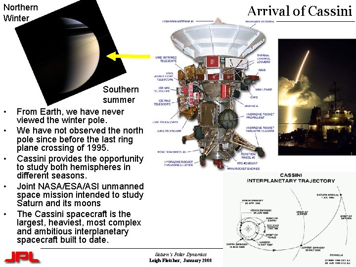 Northern Winter • • • Arrival of Cassini Southern summer From Earth, we have Northern Winter • • • Arrival of Cassini Southern summer From Earth, we have
