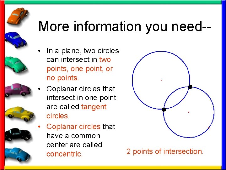 More information you need- • In a plane, two circles can intersect in two