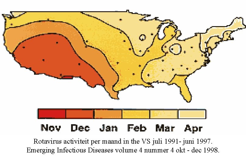 Rotavirus activiteit per maand in the VS juli 1991 - juni 1997. Emerging Infectious