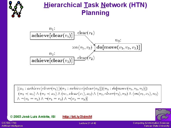 Hierarchical Task Network (HTN) Planning © 2003 José Luis Ambite, ISI CIS 530 /