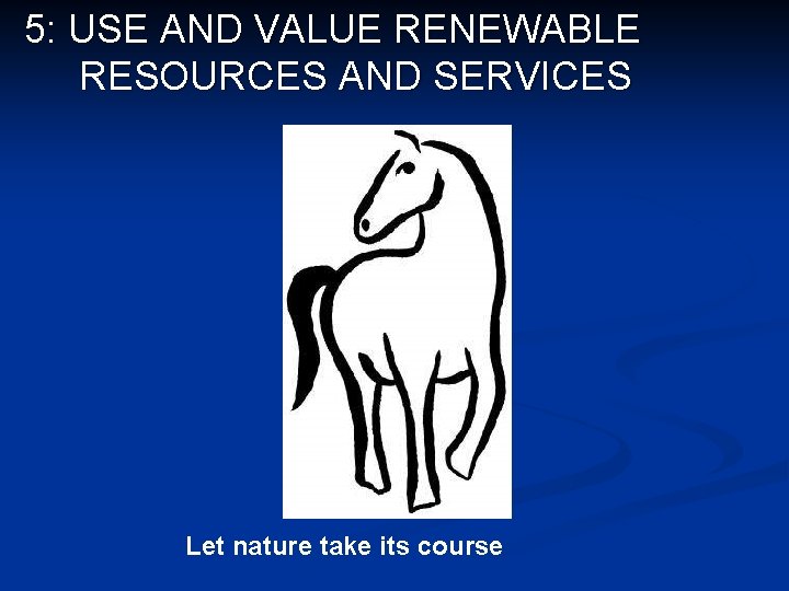 5: USE AND VALUE RENEWABLE RESOURCES AND SERVICES Let nature take its course 