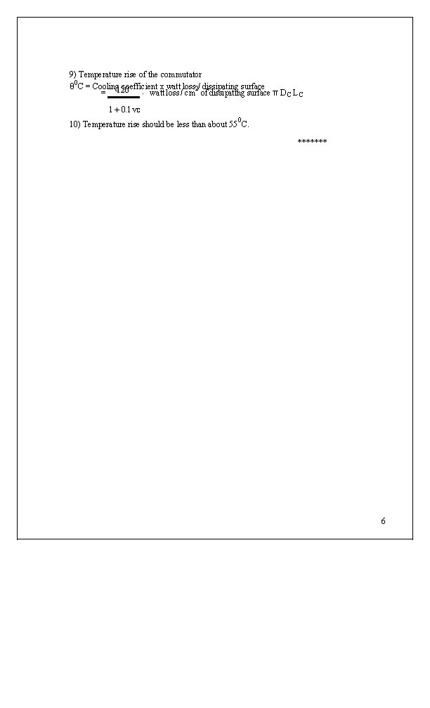 9) Temperature rise of the commutator θ 0 C = Cooling 120 coefficient x