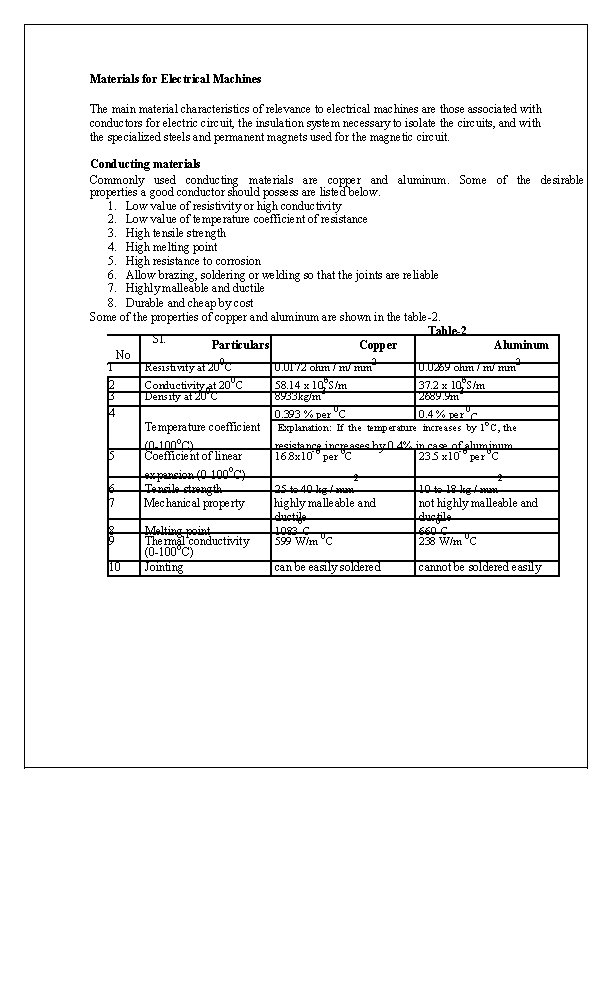 Materials for Electrical Machines The main material characteristics of relevance to electrical machines are